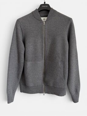 Reigning Champ Gray Zip-Up Knit Bomber Sweater